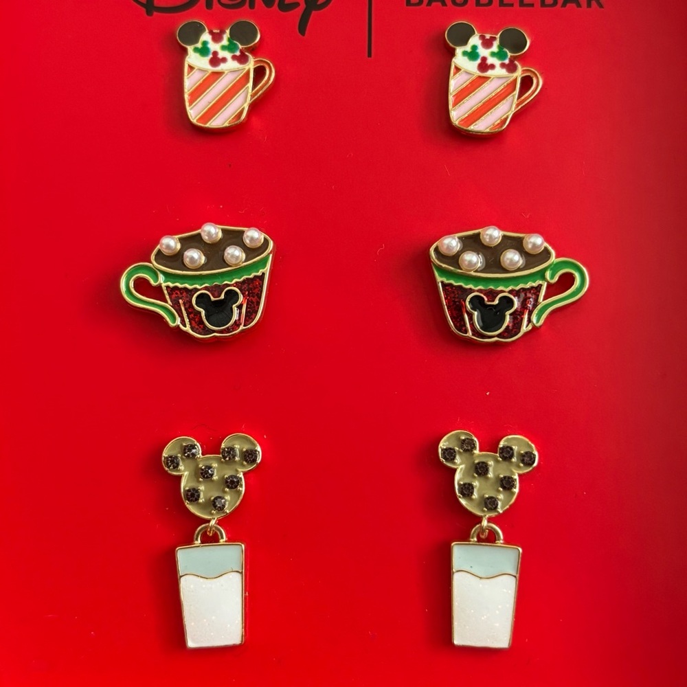 BaubleBar Disney Mickey Mouse Holiday Drinks Earring Set NIB New In Box - Picture 3 of 11
